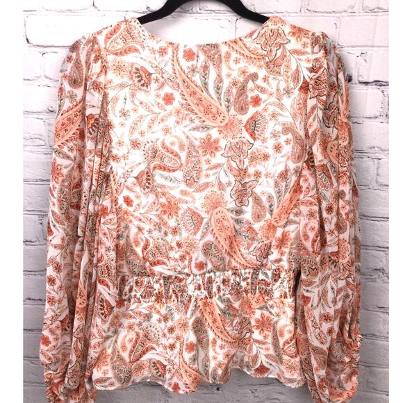 Sam and Jess Paisley Cottagecore Smocked Peplum V-neck Balloon Sleeve Blouse M - Picture 4 of 10